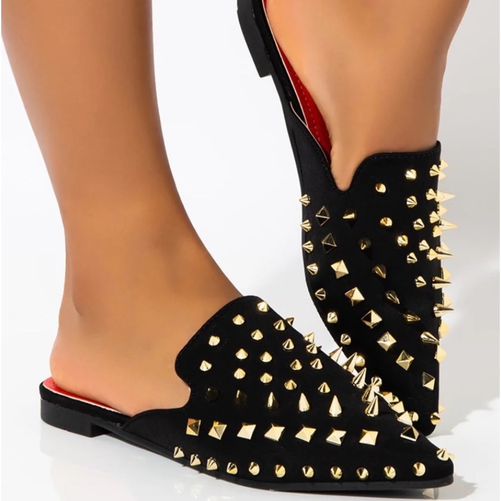 Azalea Wang Malcacca Gold spiked flats 10